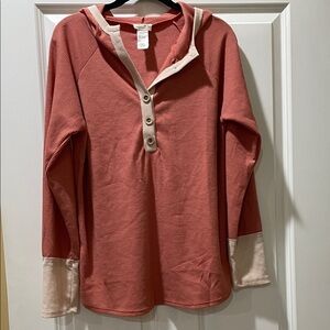 BiBi Coral and Cream Hooded Top